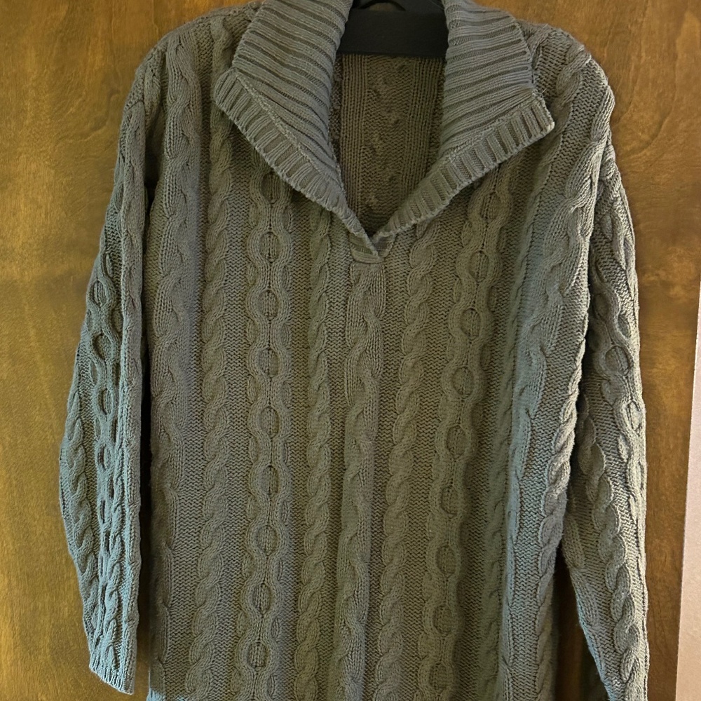 Olive Green Cotton Knit Sweater, Size L